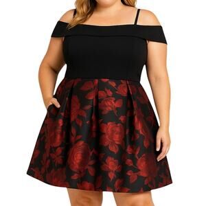Morgan & Co Dress Cold Shoulder Whimsigoth Romantic Goth Feminine Red Black 16W